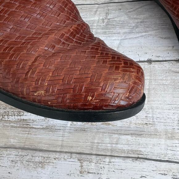 Ariat Shoes Sz 6 Mules Slingback Brown Woven Leather Western Chunky Cowgirl Boho - Picture 13 of 14